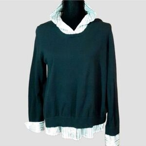 Classic Maternity Top Black Layered Sweater Over Top with Shirt‎ Hem Sz M